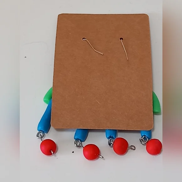 Handmade dangly colourful polymer clay earrings rainbow shape brand new - Picture 2 of 7